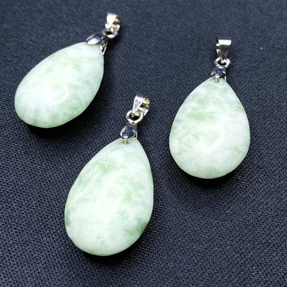 Jadeite Semiprecious Gemstone, Teardrop Pendant Charm